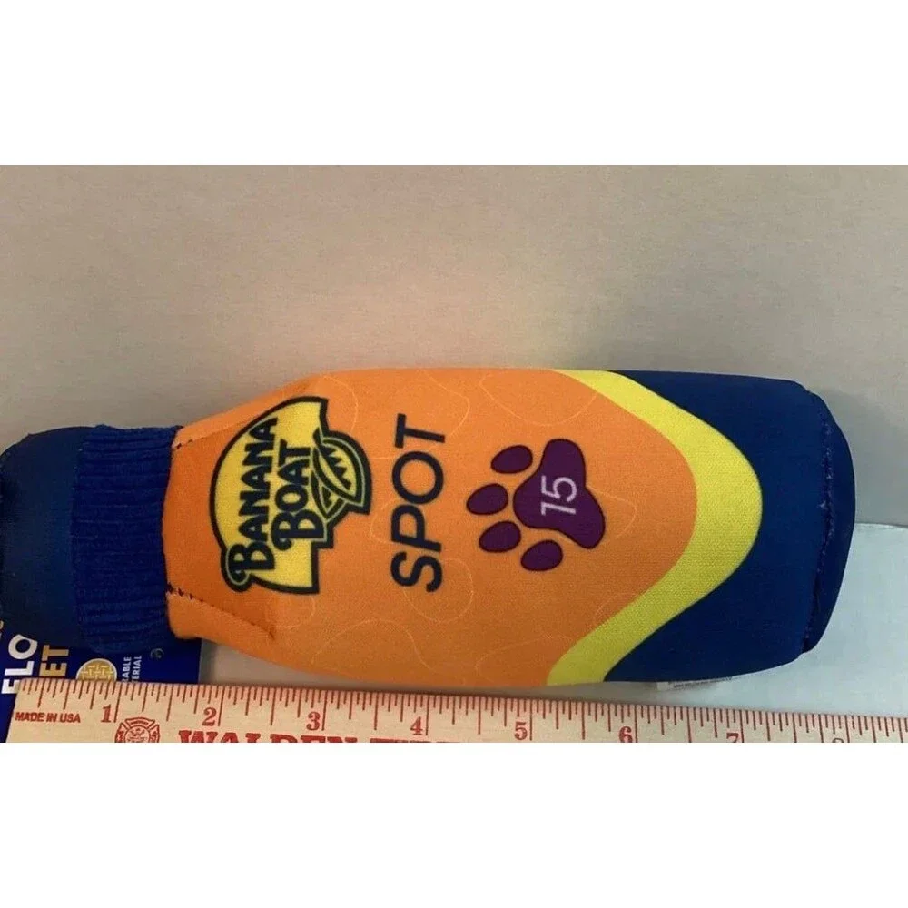 New Banana Boat  Fake Sunscreen Bottle Floating Fetch Squeaky Dog Toy Summer